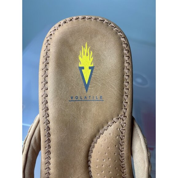 Volatile Woven Cork Wedge Sandals Tan Sz 10 Braided Strap Open Toe Faux Leather - Picture 6 of 12